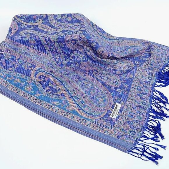 Bright Blue Festival Scarves & Shawls for Women Paisley Pashmina Bohemian Scarf - Picture 5 of 5